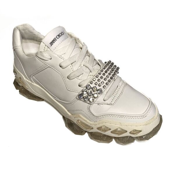 Jimmy Choo Diamond X Strap/F White Leather Low Top Crystal Sneakers EU 40 US 10 - Picture 1 of 9